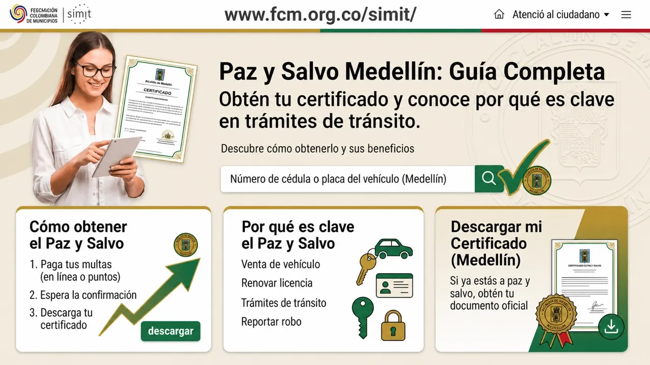 Guía visual para consultar y descargar el paz y salvo de multas de tránsito en Medellín